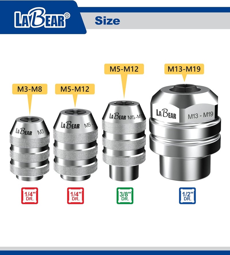 LABEAR 1/2"DR x M13–M19 Interchangeable Adjustable Tap Chuck Adaptor – Heavy-Duty Tap Socket for Hand Tapping - Image 4